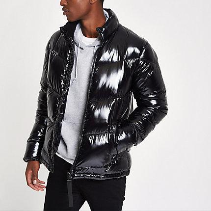 River Island Mens Funnel Neck Shiny Puffer Coat