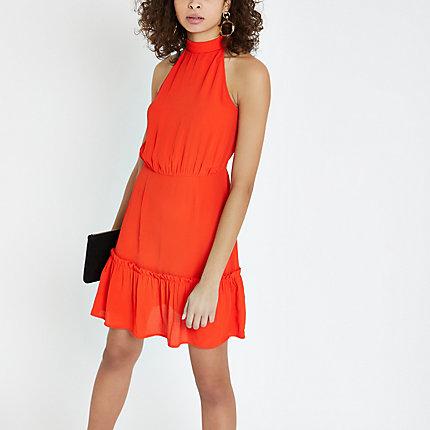 River Island Womens High Tie Neck Swing Dress