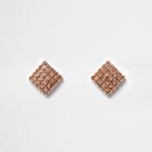 River Island Womens Rose Gold Tone Diamante Square Stud Earrings