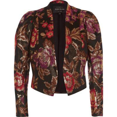 River Island Womens Jacquard Puff Sleeve Jacket