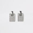 River Island Womens Silver Colour Pave Rectangle Earrings
