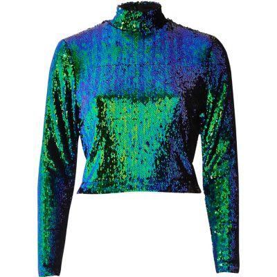 River Island Womens Bright Sequin Turtleneck Crop Top