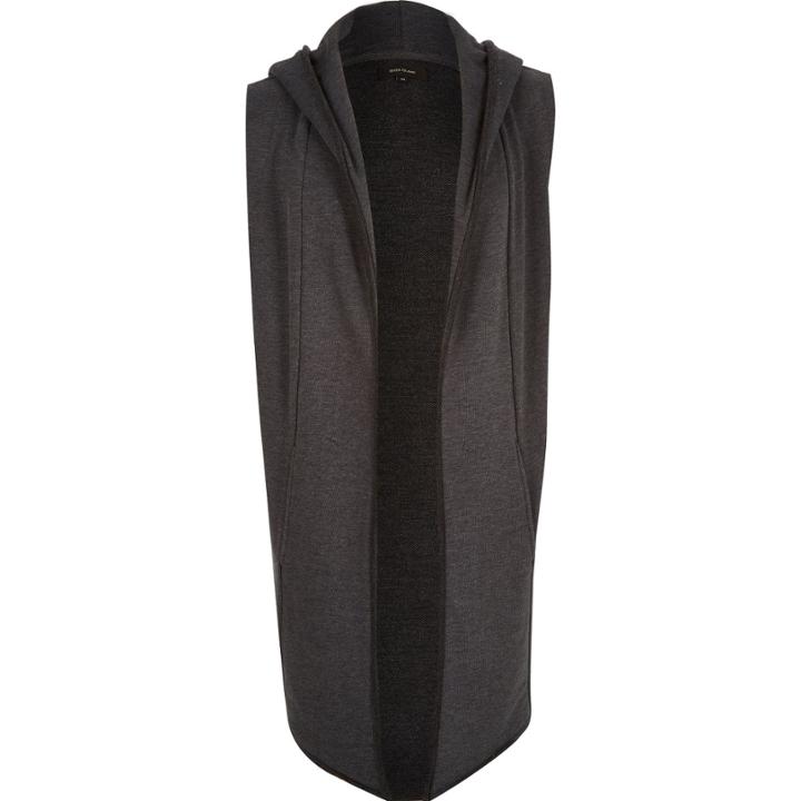 River Island Mensdark Knitted Sleeveless Hooded Cardigan