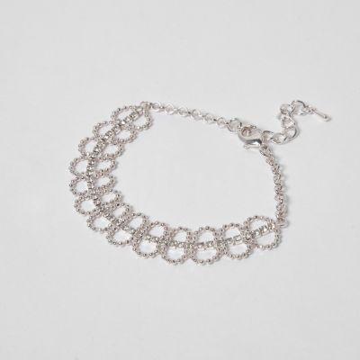 River Island Womens Silver Tone Pave Ball Bracelet