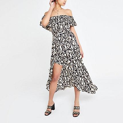 River Island Womens Leopard Print Bardot Maxi Dress