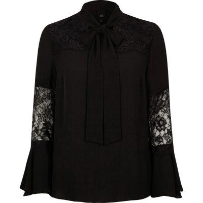 River Island Womens Lace Insert Flared Sleeve Blouse