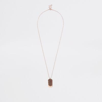 River Island Mens Gold Tone Wooden Dog Tag Necklace