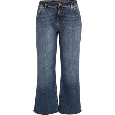 River Island Womens Mid Wash Cropped Raw Hem Flare Jeans