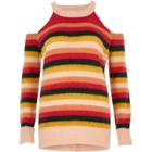 River Island Womens Stripe Knit Cold Shoulder Sweater