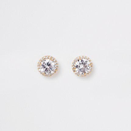 River Island Womens Gold Tone Cubic Zirconia Stud Earrings