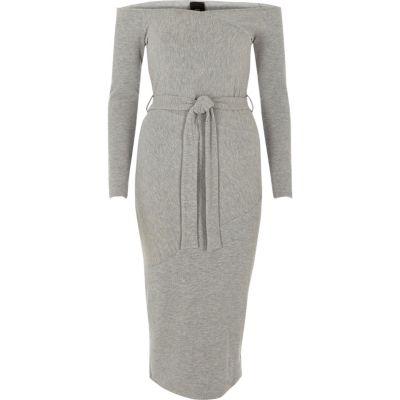 River Island Womens Bardot Tie Waist Midi Dress