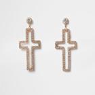 River Island Womens Gold Tone Diamante Cross Stud Drop Earrings