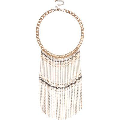River Island Womens Gold Tone Beaded Fringe Necklace