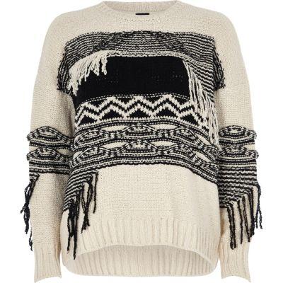 River Island Womens Print Fringe Sweater