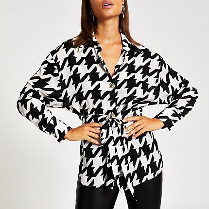 River Island Womens Houndstooth Tie Waisted Shirt