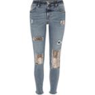 River Island Womens Silver Sequin Alannah Relaxed Skinny Jeans