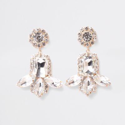 River Island Womens Gold Tone Jewel Diamante Drop Clip On Earring