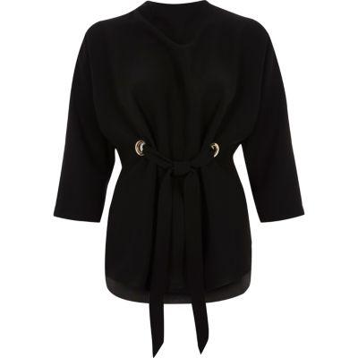 River Island Womens Eyelet Tie Up Front High Neck Top