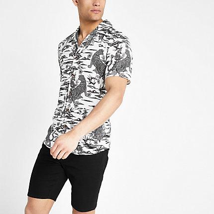 River Island Mens Only And Sons White Tiger Print Shirt