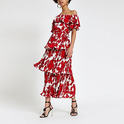 River Island Womens Forever Unique Print Bardot Midi Dress