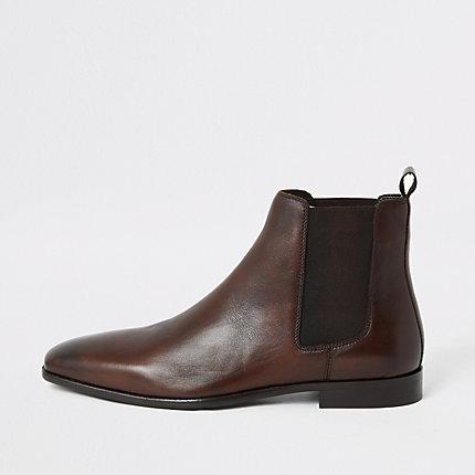 River Island Mens Leather Square Toe Chelsea Boots