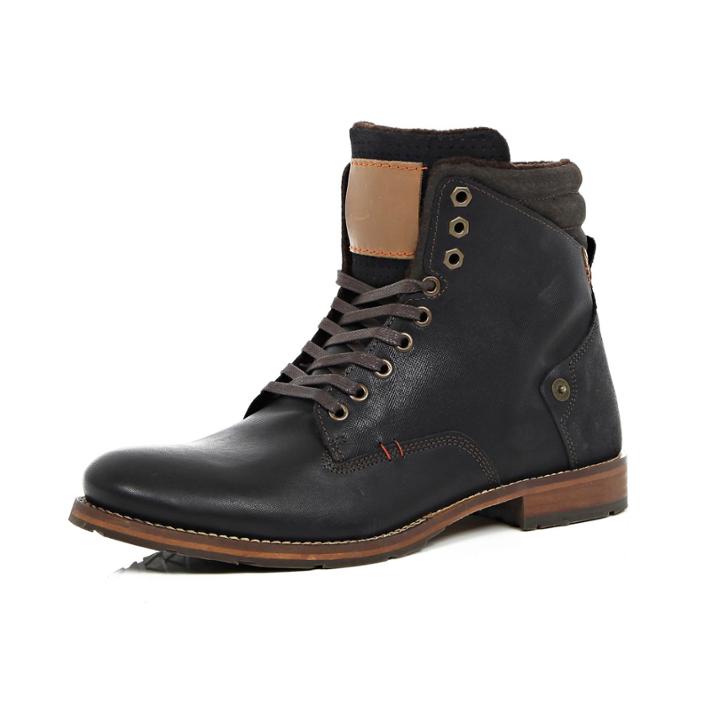 River Island Mensblack Leather Felt-lined Boots