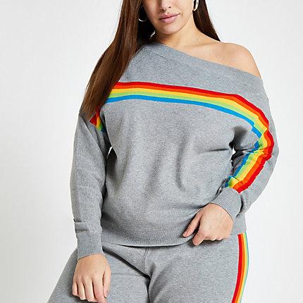 River Island Womens Plus Rainbow Print Knitted Sweatshirt