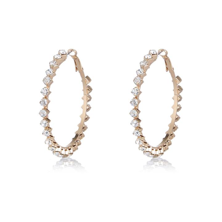 River Island Womens Gold Tone Rhinestone Encrusted Hoop Earrings