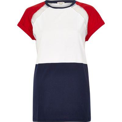River Island Womens Mesh Panel Color Block Boyfriend T-shirt