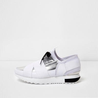 River Island Womens White Metallic Elasticated Runner Trainers