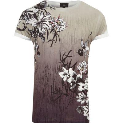 River Island Mens Floral Fade Print Crew Neck T-shirt