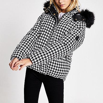 River Island Womens White Dogtooth Check Padded Coat
