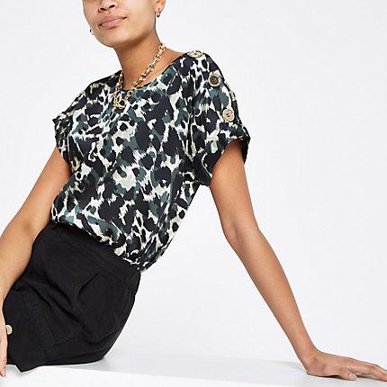 River Island Womens Satin Camo Print T-shirt