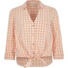 River Island Womens Gingham Print Tie Front Cropped Shirt
