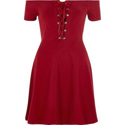 River Island Womens Lace-up Front Bardot Skater Dress