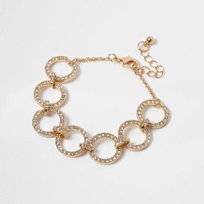 River Island Womens Gold Tone Rhinestone Circle Bracelet