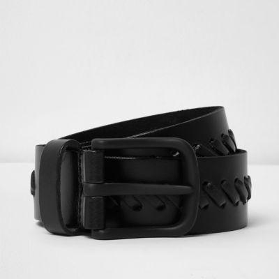 River Island Mensblack Leather Whipstitch Belt