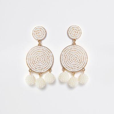 River Island Womens White Seedbead Triple Ball Drop Earrings