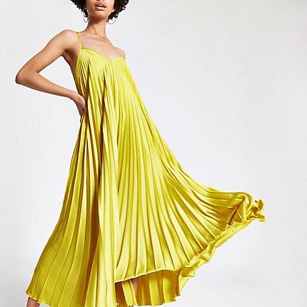 River Island Womens Pleated Satin Maxi Dress