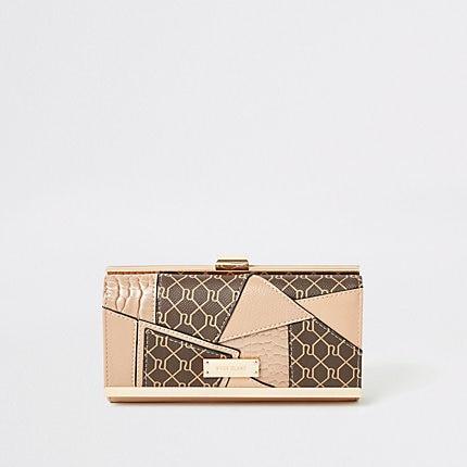 River Island Womens Ri Monogram Patchwork Cliptop Purse