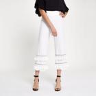 River Island Womens White Tassel Fringe Wide Leg Crop Trousers