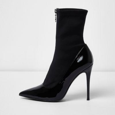 River Island Womens Patent Zip Front Sock Boots
