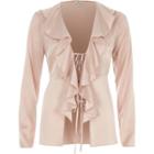 River Island Womens Satin Frill Tie-up Long Sleeve Blouse