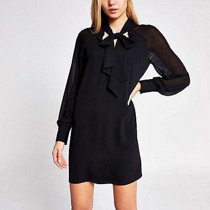 River Island Womens Chiffon Tie Neck Swing Mini Dress