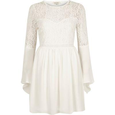 River Island Womens Lace Long Bell Sleeve Dress