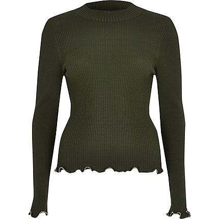 River Island Womens High Neck Beaded Trim Knitted Top
