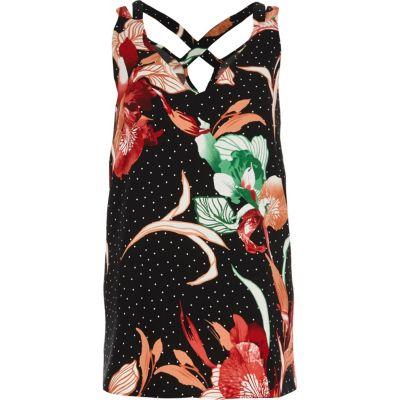 River Island Womens Spot Floral Print Cross Back Tank