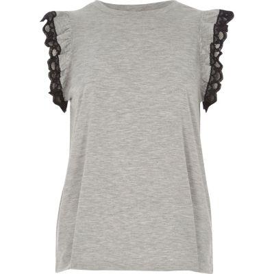 River Island Womens Marl Frill Lace Sleeve Tank Top