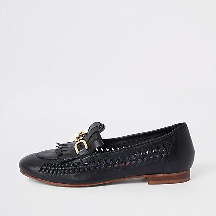 River Island Womens Woven Leather Loafers