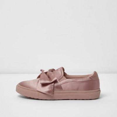 River Island Womens Bow Top Satin Slip On Plimsolls